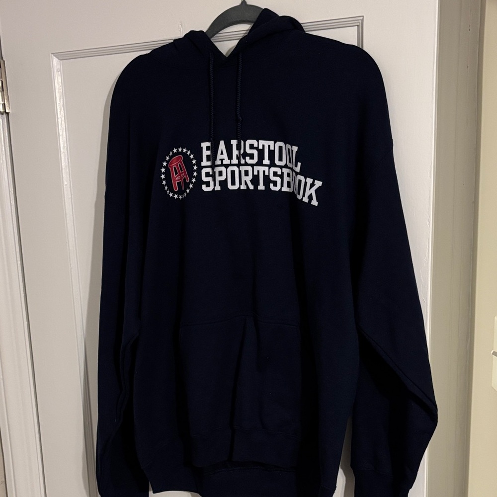 Gildan Navy Blue Hoodie with White and Red Print